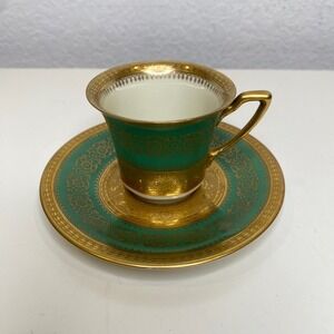 Rosenthal Ivory Germany Green Gold Gilded Demitasse Coffee Tea Cup Saucer Set